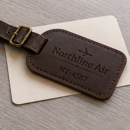 Customized leather luggage tags for airlines and loyalty programs